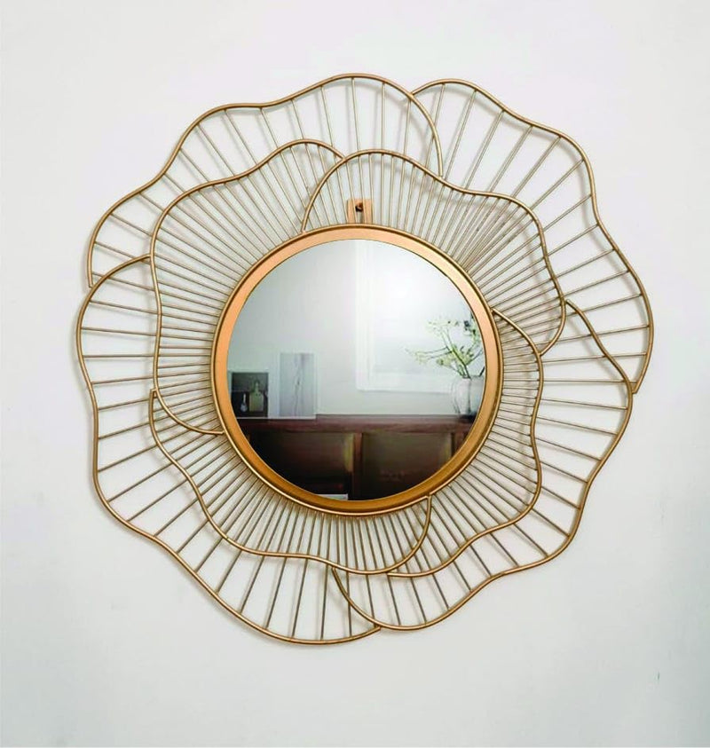 Art and Craft Valley Metal Sunflower Wall Mirror for Living Room, Dining Hall, Bedroom 60x60 inch 60 cm (Mirror Size 30cm)