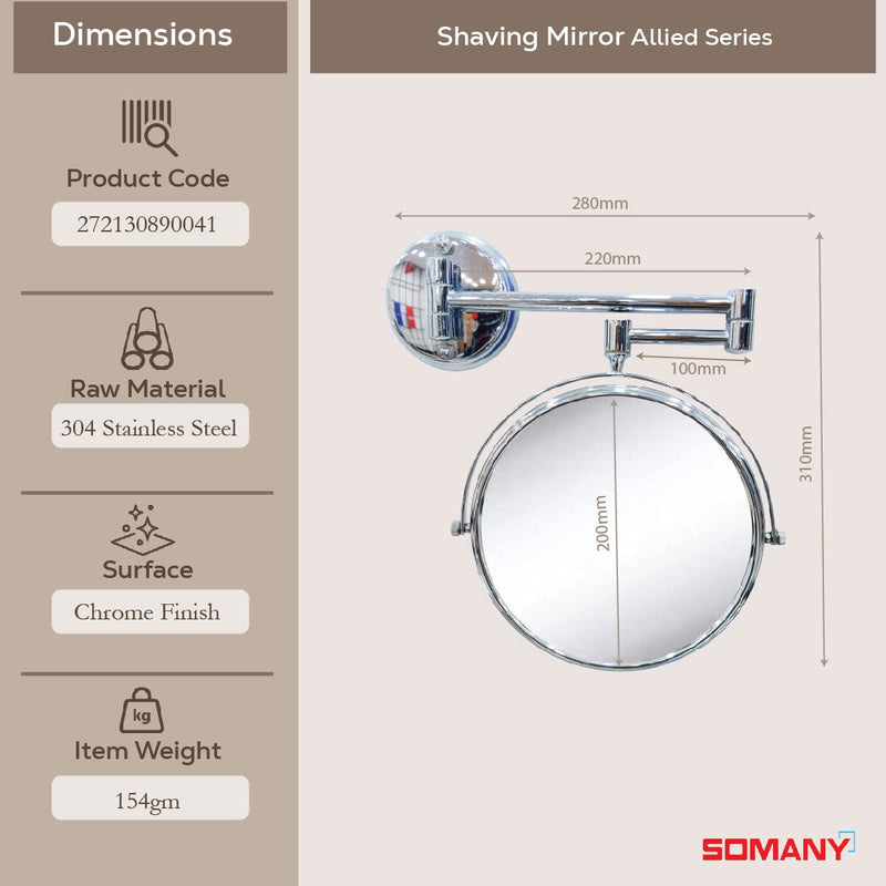 SOMANY Makeup Mirror/Shaving Mirror/Bathroom Mirror with 5X Magnifying Mirror & Wall Bracket with Adjustable Frame (Silver)(Round) Framed | 304 Stainless Steel