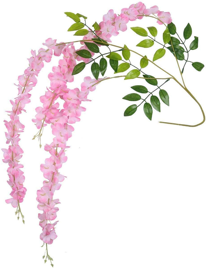 SUPER GELINGEN 43.2 FT Artificial Wisteria Vine Hanging Garland Silk Long Hanging Bush Flowers String Home, Festival, Party, Wedding Decor (Pack of 24, Dark Pink)