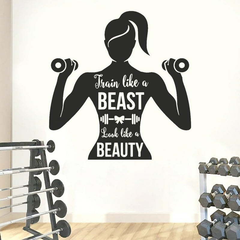 GADGETS WRAP Vinyl Train Like A Beast Look Like A Beauty Gym Sign Quote Wall Sticker