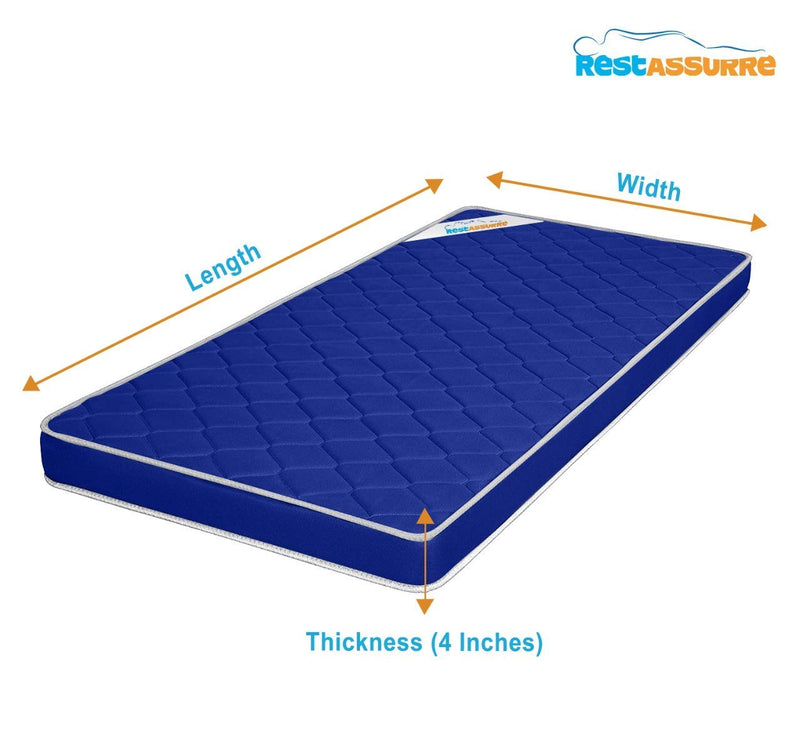 RestAssurre Comfort 4 inch Thick Spine Support Firm Feel Foam Sleeping Mattress (Blue, Single, 72x36x4 Inches)