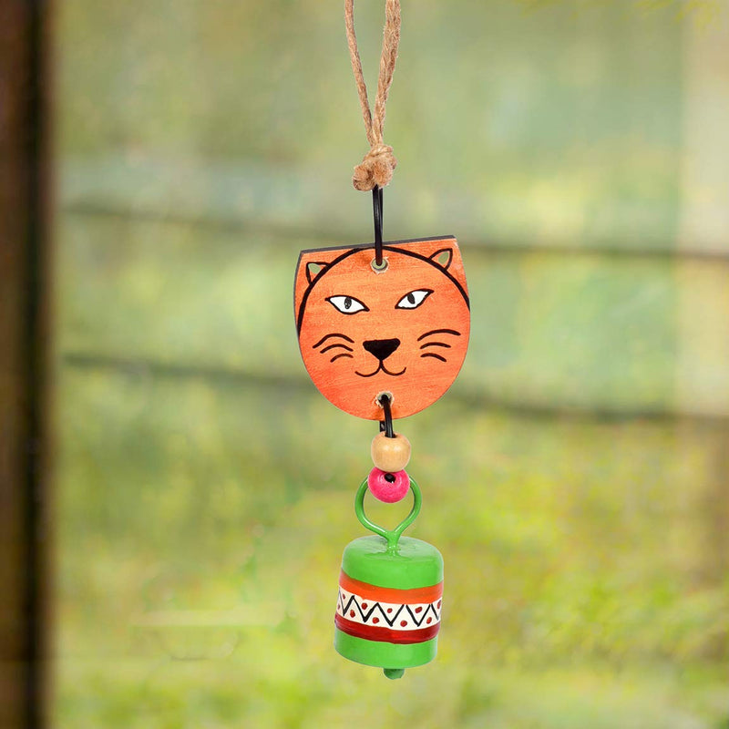 Aakriti Art Creations Handpainted Lion Wind Chimes with Metal Bell for Outdoor Hanging and Home Decoration