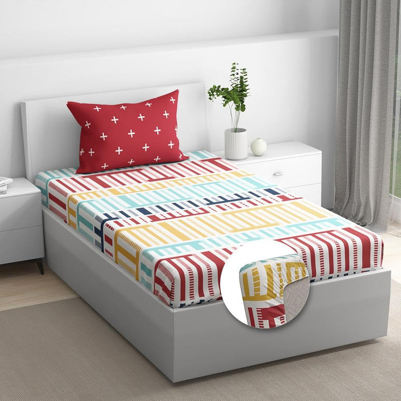 100% Cotton 152 TC Fitted Bedsheet with 1 Pillow Cover | ColorPlay Single, 72" x 36", ColorPlay| 1.83m x 91cm