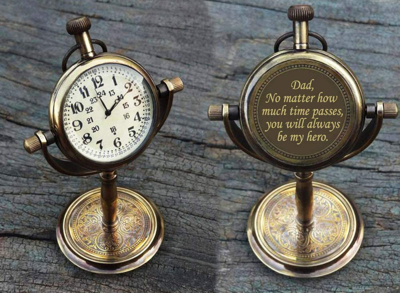 Dad Gifts Antique Desk Clock - Desk Clock - Meaningful Gift for Dad - Engraved Gift for Father's Day 2021 - Special Quote Engraved No Matter How Much Times Passes You Will Always Be My Hero