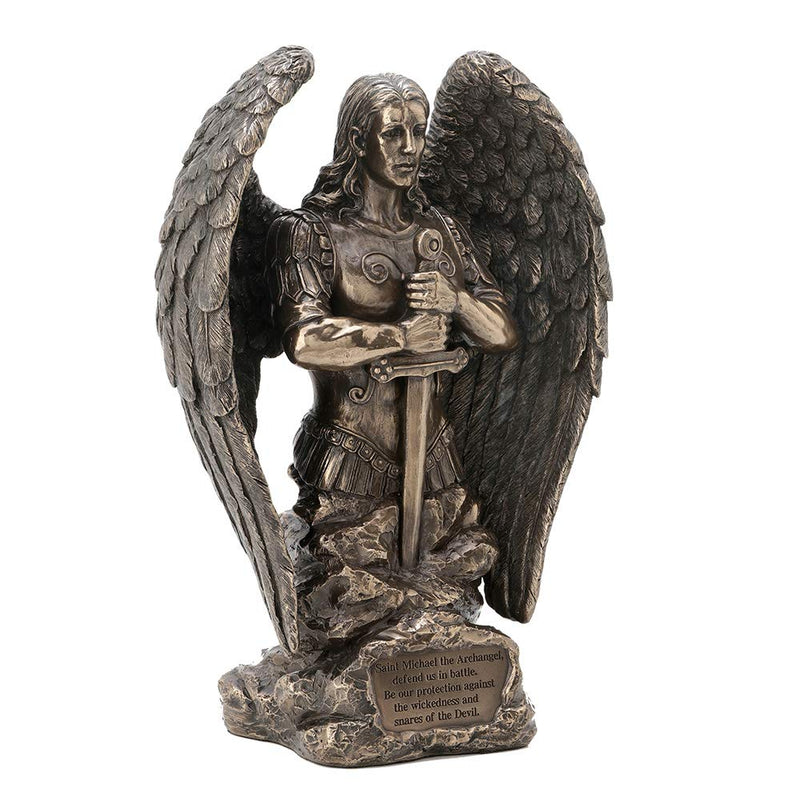 Veronese Design 9.1 Inch Saint Michael Prayer Archangel Monument Antique Bronze Finish Angel Statue