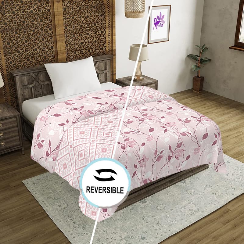 Rexxica 100% Reversible Cotton Single Bed AC Dohar Pattern Lightweight Super Soft Blanket/Duvet/Comforter (Single, Careys Pink, Pack of 1)