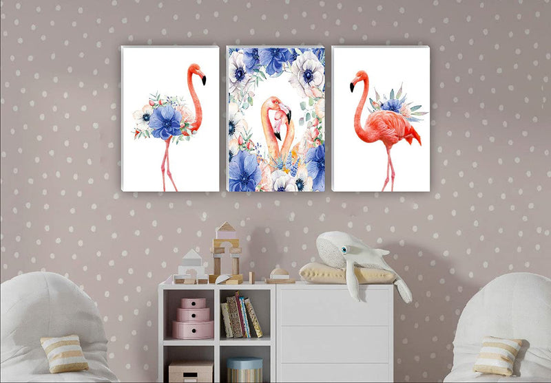 SAF paintings Set of 3 Flamingo with Flower Large Embossed MDF Framed Panel Painting 36 Inch X 18 Inch PHSX30055