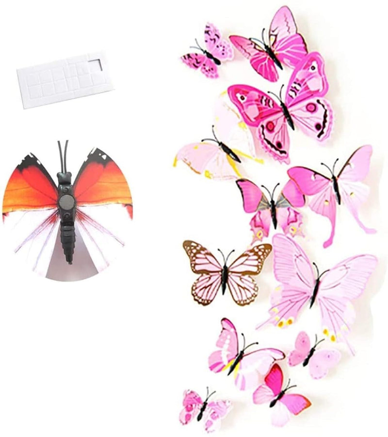 SMART WINDOW Light Pink 3D Butterflies Home Décor Self Adhesive Peel and Stick Wall Sticker 12 Pieces Butterfly Sticker Sheet (16CM X 13CM)