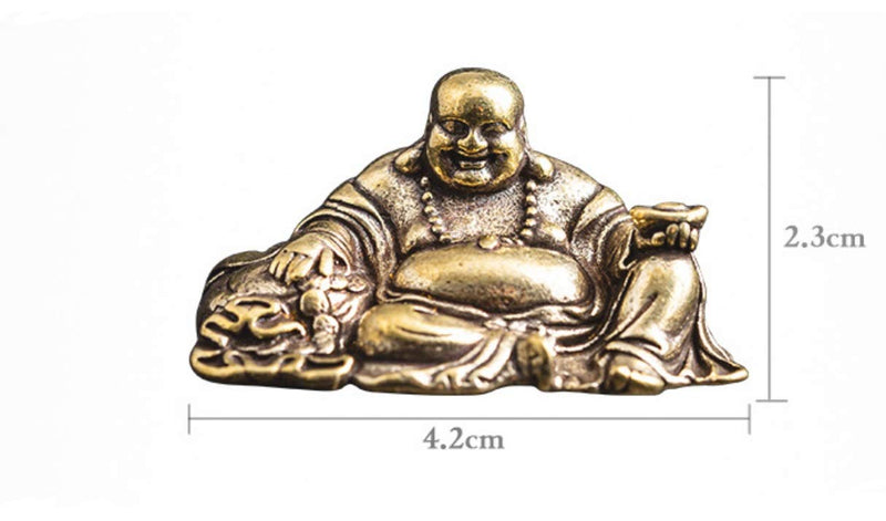 DMtse Brass Mini Laughing Buddha Statue Ornaments Brings Good Luck and Prosperity