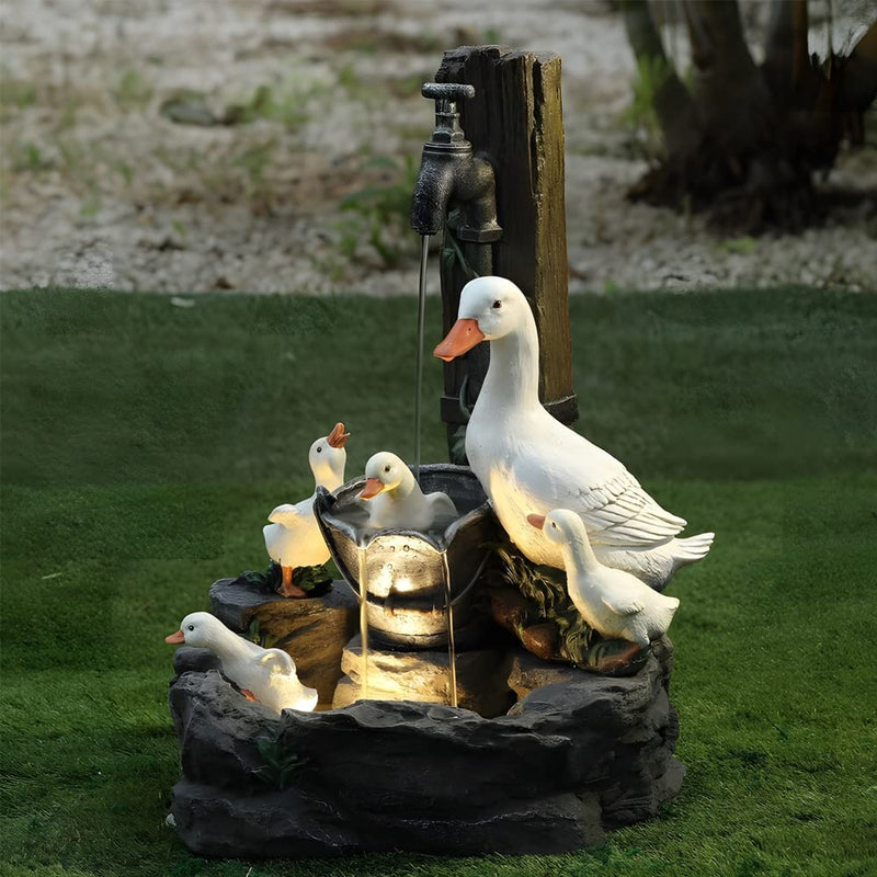 Solar Powered Mini Family Duckl Decorative Water Fountain Quiet and Soothing Water Sound