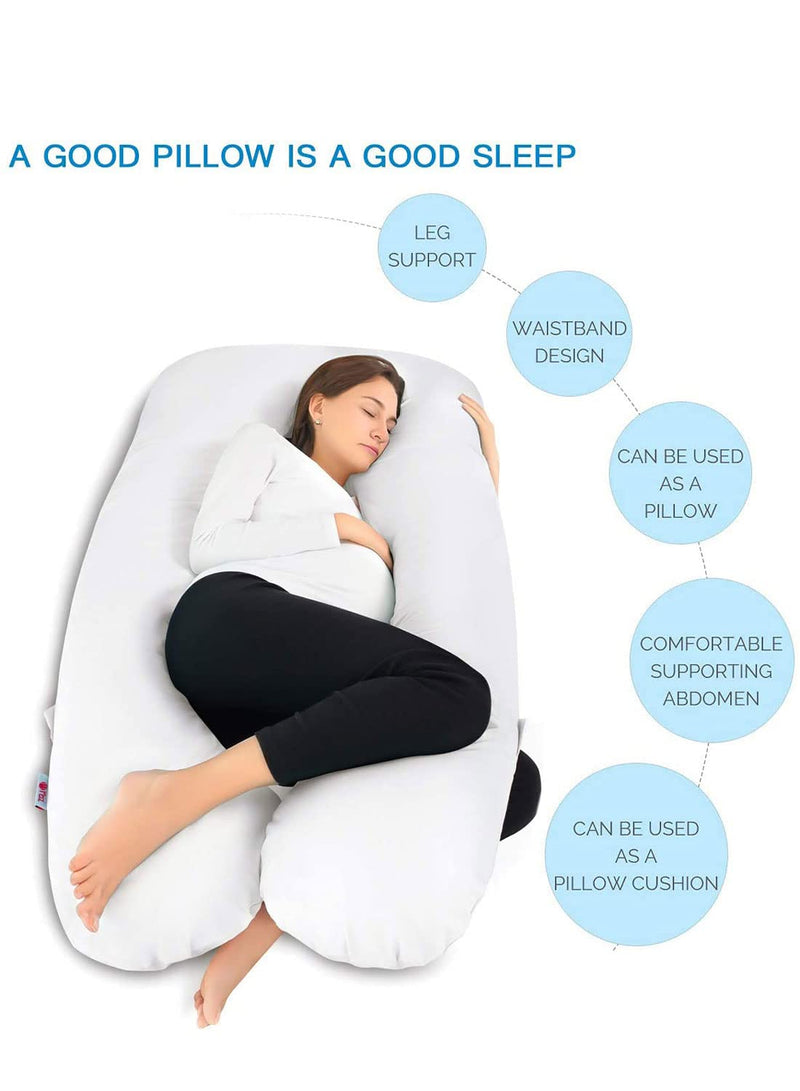 WildMint Women's U Shape Ultra Soft Full Body/Maternity/Pragnancy Pillow with Zippered Cover (White)