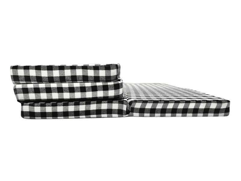 ATOOTFUSION Cotton Cover 2-inch Thich Medium Hard Firm Single Size Folding Pure White EPE Foam 4 Fold Mattress for Travel, Picnic (Black and White Check, 72x35x2 Inches)