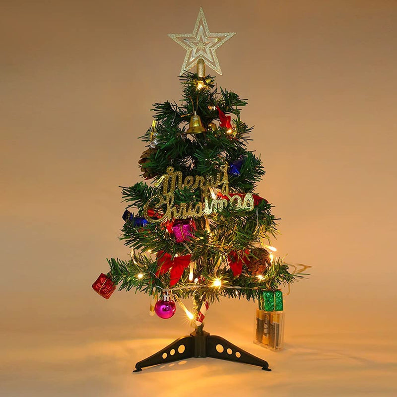 LAZYBEEE 24” Small Christmas Tree, Tabletop Mini Christmas Tree Artificial Xmas Tree with LED String Lights and Ornaments