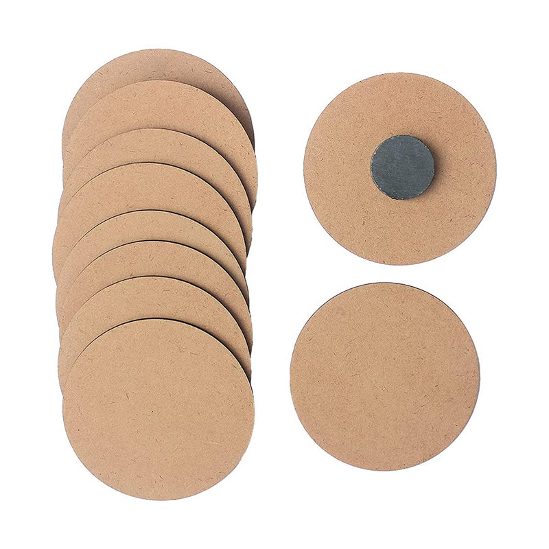 IVEI DIY MDF Wood Sheet Round Craft Magnet - Plain MDF Fridge Magnet Blanks Cutouts - Set of 10 with 3mm - 3in Diameter for Painting Wooden Sheet Craft, Decoupage, Resin Art Work & Decoration