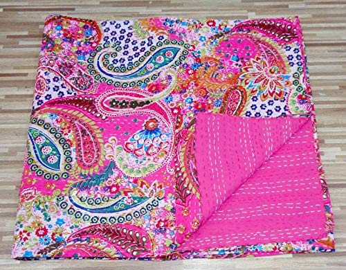 REGMESS Kantha Quilt Hippie Bed-Cover Throw and Cotton Blanket Twin-Size Kantha Quilt Handmade 60 x90 inch Single Size