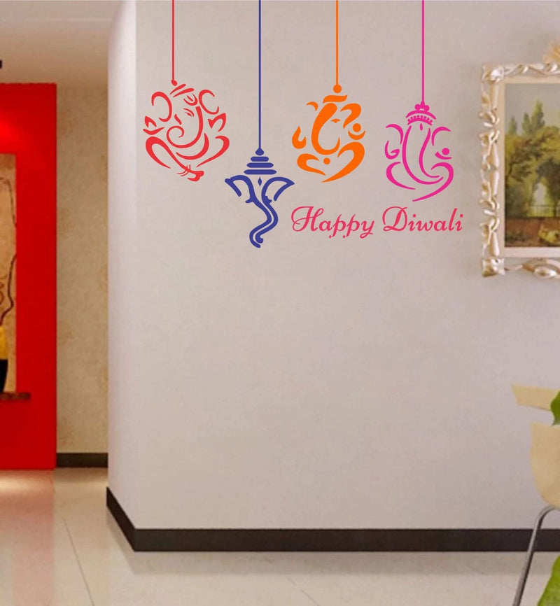 GADGETS WRAP Diwali Decoration Vinyl Wall Decal Sticker Happy Diwali Ganesha