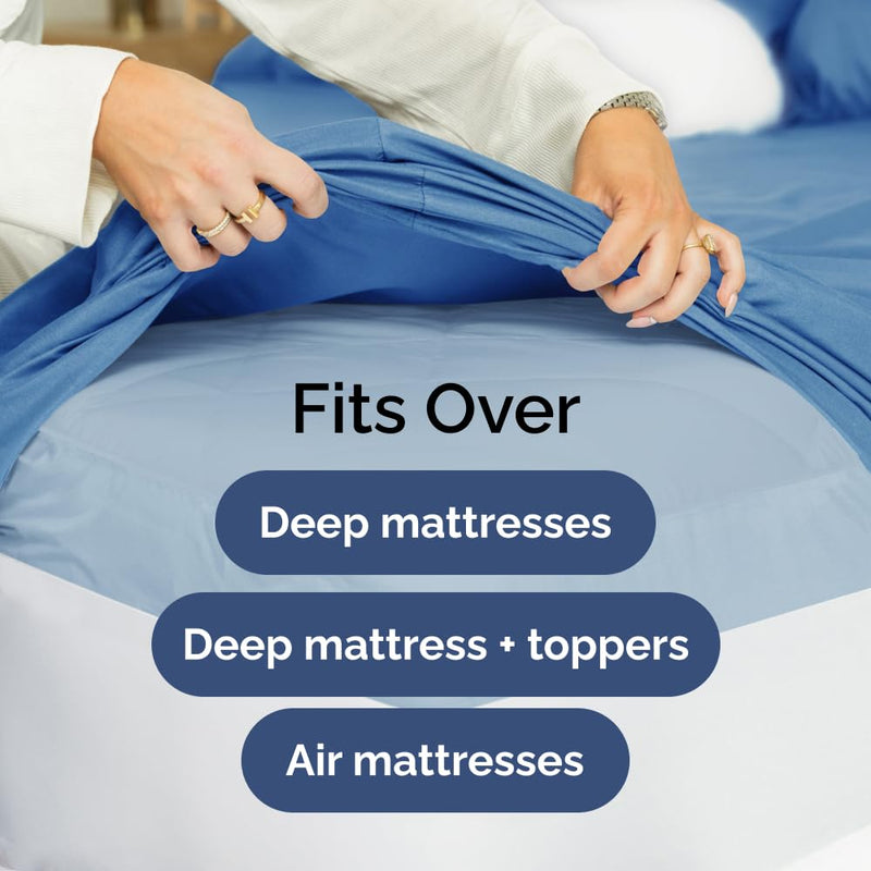 Extra Deep Queen Sheet Set - 6 Piece Breathable & Cooling Sheets - Hotel Luxury Bed Sheets Set - Easy Fit - Soft, Wrinkle Free & Comfy Sheets Set - Denim Blue Sheet Set w/Extra Deep Pockets