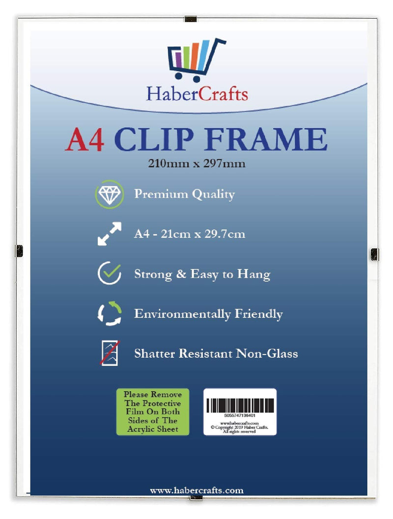 Habercrafts Clip Frames Picture Photo Frame Wall Hanging Strong Glass Free Frameless Clear Frame for Posters Certificates Photographs Comics Lightweight (A4 (297 x 210mm))