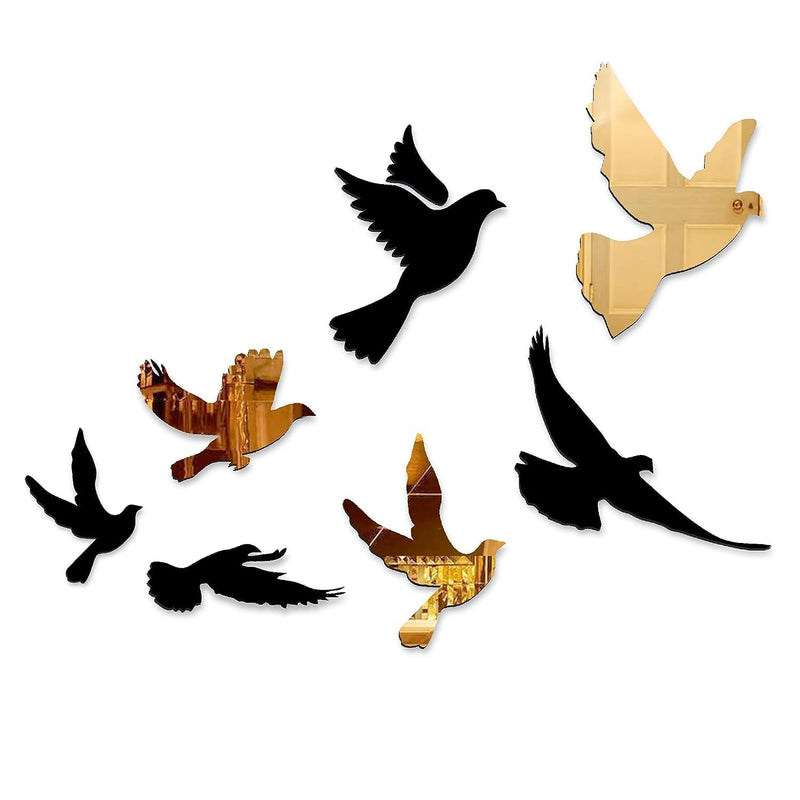 Chote Mote Seller - Birds Golden Mirror Stickers for Wall, Acrylic Mirror, Wall Mirror, 3D Stickers, chidiya Wall Stickers for Room Hall Home and Office (Golden, Pack of 49)