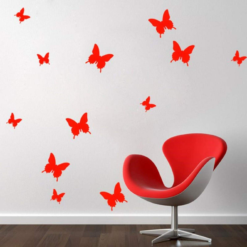 Jaamso Royals Red 3D Butterflies Self Adhesive Home Decor Wall Sticker 1 Combo Pack of 12 CM Piece (13 CM X 15 CM)