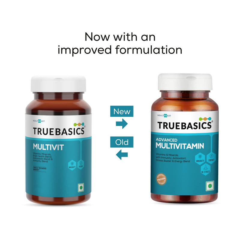 TrueBasics Advanced Multivitamin For Men & Women (60 Tablets) | With Clinically Researched Ingredients & Herbal Extracts | For Immunity, Energy & Stress-Relief