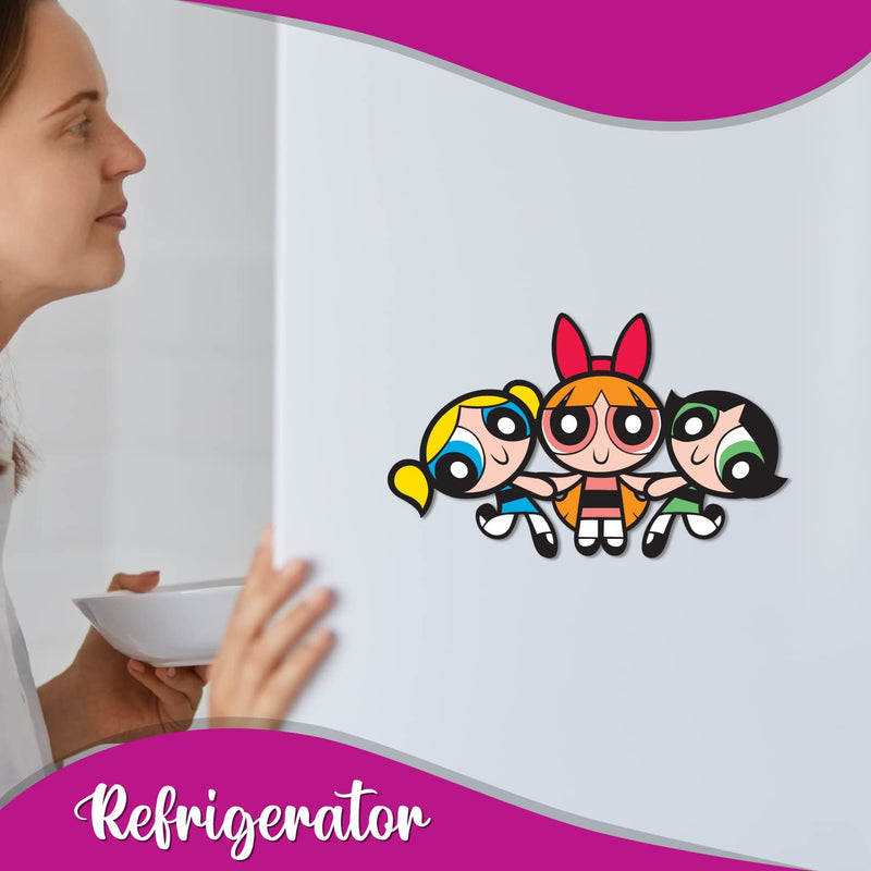 Bhai Please The Powerpuff Girls Wooden Fridge Magnet (Pack of 1) Fun Comic Character Gift and Decoration