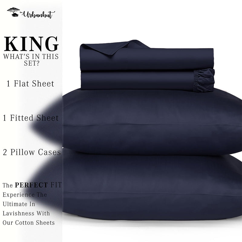 Urban Hut Egyptian Cotton Sheets Set (4 Piece) 800 Thread Count - Bedspread Deep Pocket Premium Bedding Set, Luxury Bed Sheets for Hotel Collection Soft Sateen Weave (King, Navy Blue)