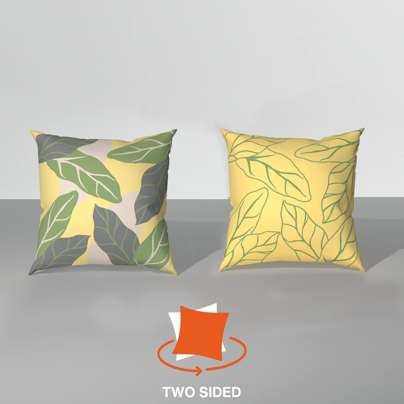 Sleepyhead Spring - Digital Printed Dual Sided Floral Cushion Covers/Throw Pillow (16X16, Set Of 5, Green & Yellow)(Canvas), 180 TC, 40.64 cm