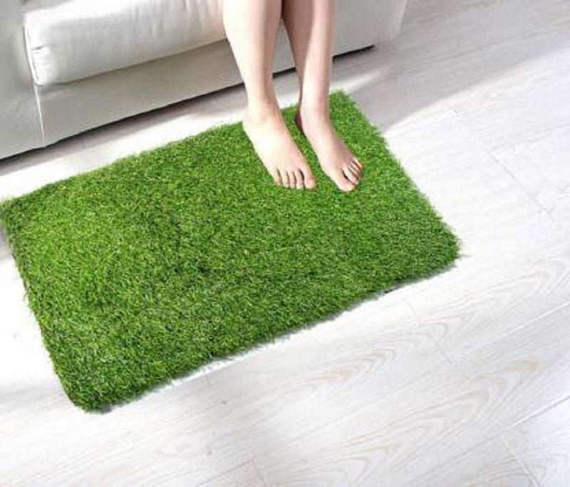 Status Contract Polyvinyl Chloride Premium Artificial Grass Rectangular Shape Door Mat- Natural Green (18 X 28 Inch)