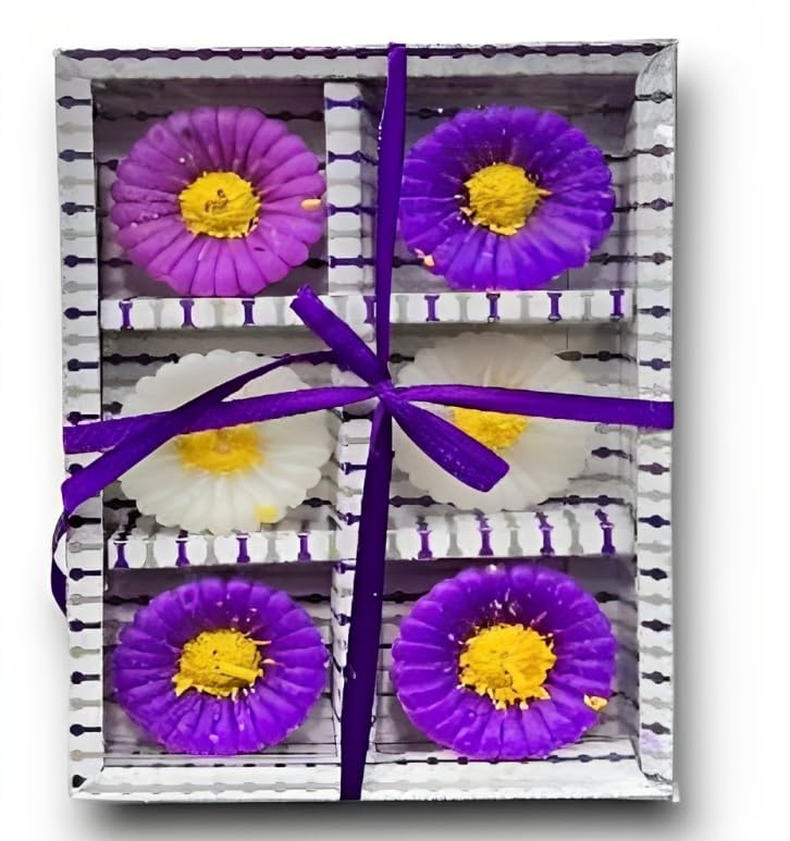 The Decor Affair Set of 6 Sunflower Wax Floating Candles - The Perfect Diwali and New Year's Decorative Addition (Purple)