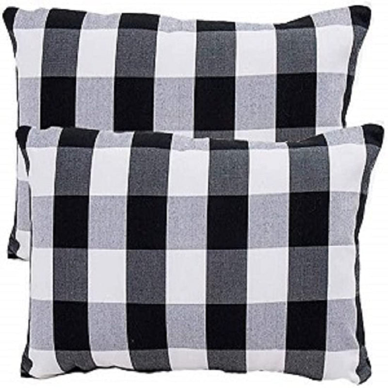 ATOOTFUSION Premium Cotton Support Pillow - Gingham Checkered, Siliconized Fiber Fill, 16x26 inch, Black/White, Set of 2