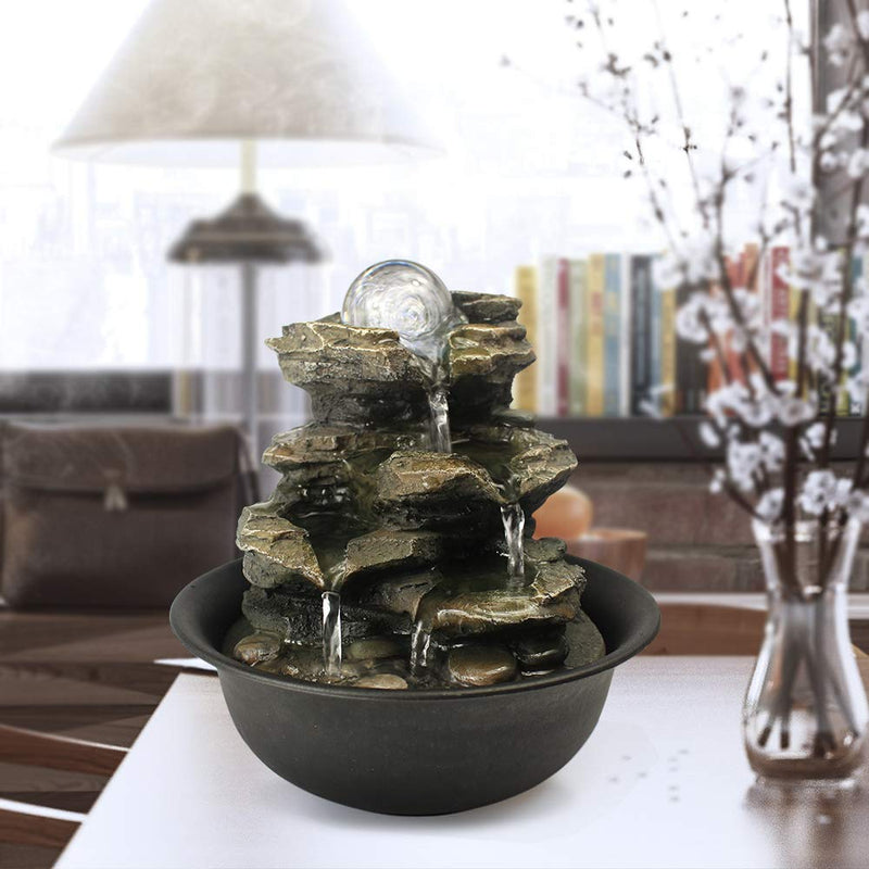 ZEERKEER Spinning Orb Rock Cascading Tabletop Fountain, Zen Meditation Indoor Waterfall Feature with LED Light for Home Office Bedroom Relaxation