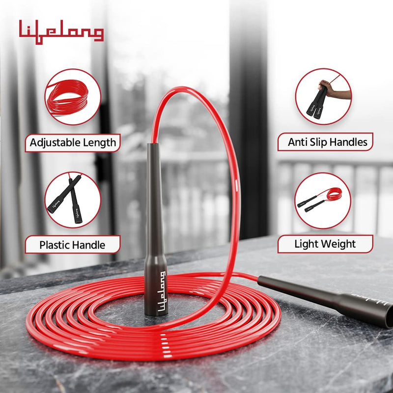 Lifelong LLSR01 Skipping Rope for Men, Women & Children - Jump Rope for Exercise Workout & Weight Loss - Tangle Free Jumping Rope for Kids (275cm, Red and Black) Handle Material: Plastic