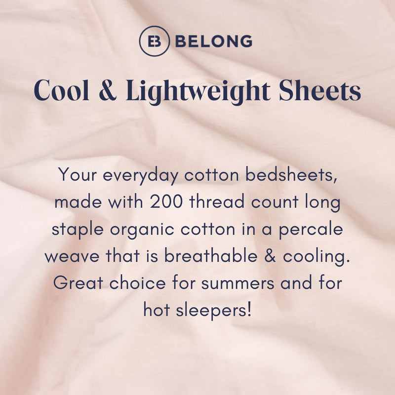 Belong 100% Organic Cotton 200 TC Queen/Double Size Premium Bedsheet with 2 Pillow Covers, Plain Bed Sheet 94'' X 104'' inch (Blush Pink)