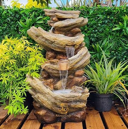 Shawshank Water Fountain Resting Wood Stonefalls Fiber Water Fountain for Living Room Home Decor Garden Patio Yard Art Decoration Gift Gifting with LED Lights Water Pump