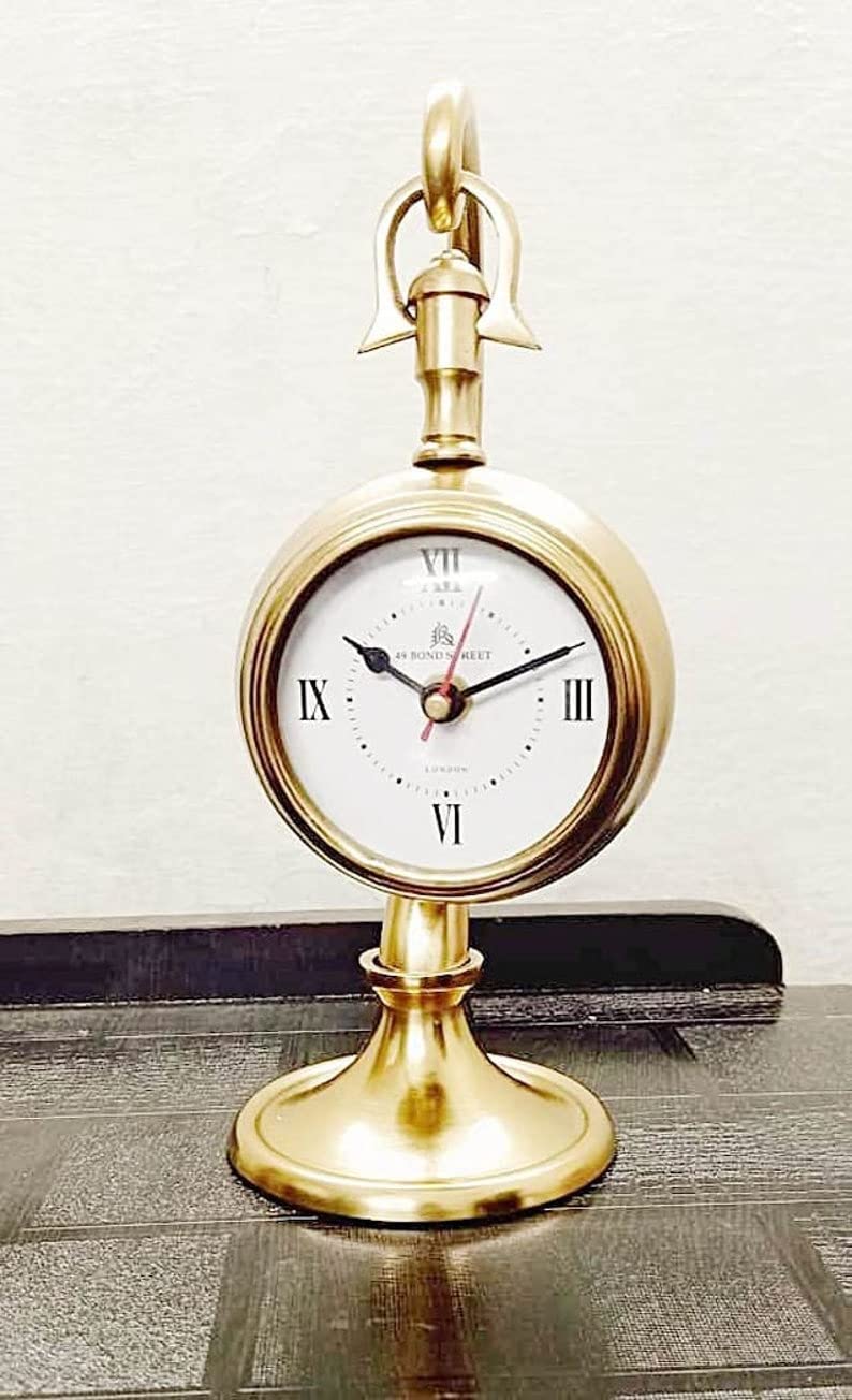 ALI NAUTICAL Antique Brass Table Top Clock Desk Clock & Hanging Tabletop Clock for Home & Office Living Room Kids Room Studio Decoration Gift Item