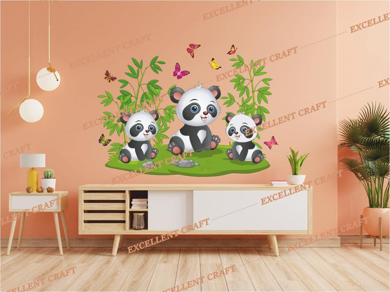 Delight Art Beautiful Pandas and Butterfly Design Wall Sticker Size - (57 * 41) cm