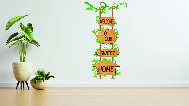 Kaushiki Wall Welcome to Our Sweet Home Wall Door Sticker, 121 cm x 56 cm, Multicolour, Botanical Desg-09