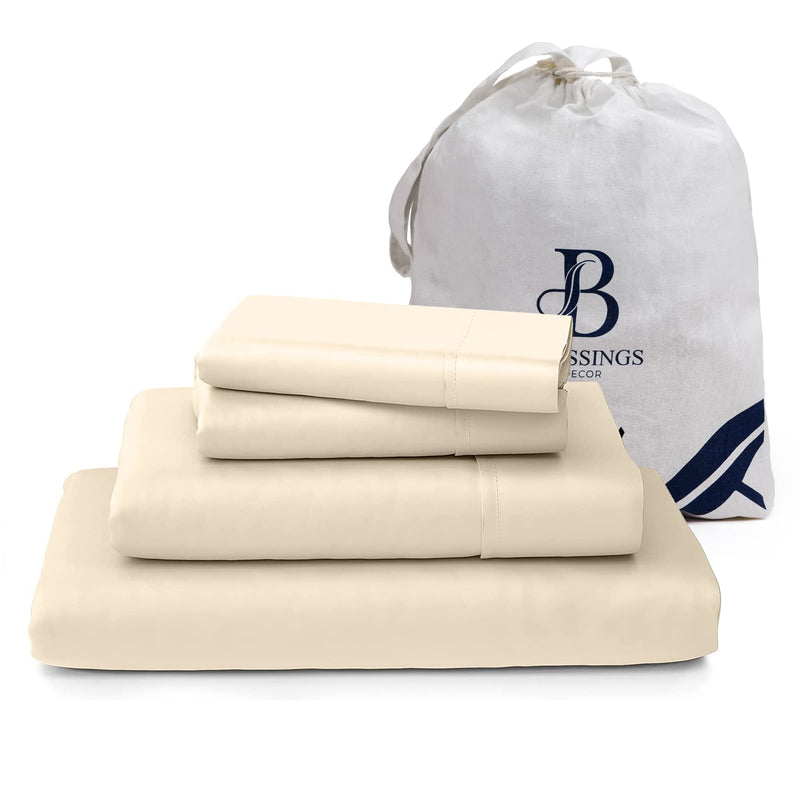 Blessings Decor 100% Cotton Fitted Bed Sheets Deep with 3 Piece - 1 Flat, 1 Deep Pocket Fitted Sheet and 1 Pillowcases (Beige, Twin)