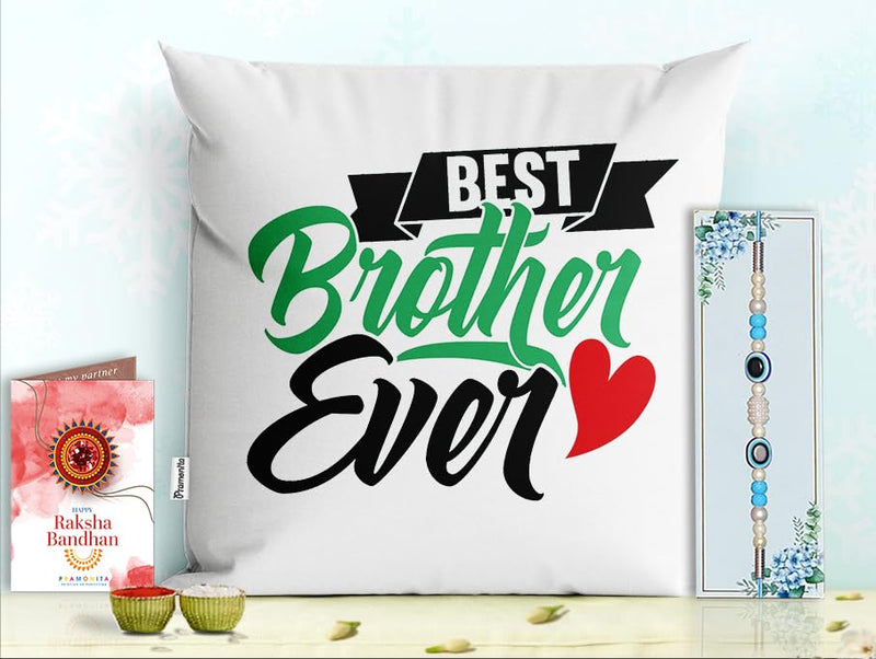 Pillow Rakhi for Brother with Gift - Rakhi with Rakhi Cushion with Filler Greeting Card- Rakhi for Brother, Gifts for Brother, Gifts for Rakhi, Gifts for Rakshabandhan Rakhi Gifts-PC-CU-03