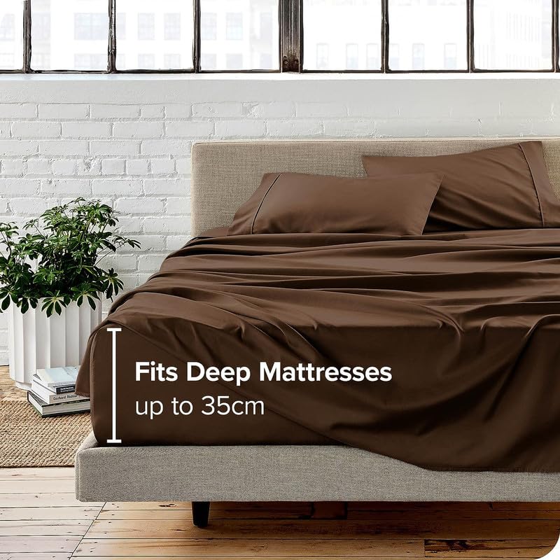 Amazon Brand � Umi 100 GSM Brushed Micro Fabric Fitted Bedsheet with Flat Sheet and 1 Pillow Cover - Brown