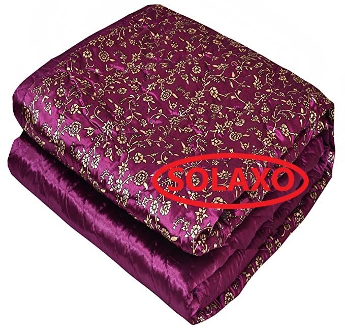 SOLAXO® Rajasthani Gold Printed Satin Silk Designer Quilts/Razai (Purple)