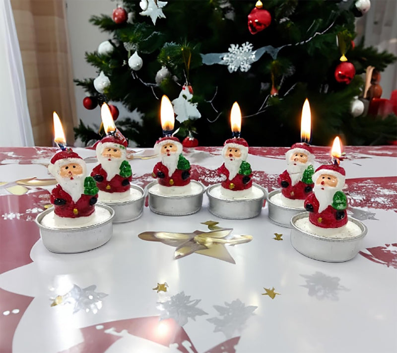 BITONA® 12 Piece Miniature Christmas Tea Light Candle Set Handmade Figures Santa Claus, for Christmas Home Decorations (12 Piece Box)