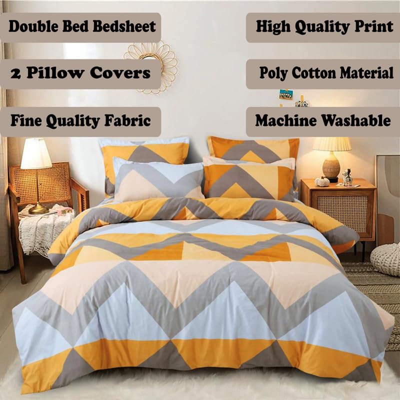 Ship Smart Soft, Cosy and Light Weight Printed 300 TC 100% Cotton Double Bedsheet/Flat Sheet with 2 Pillow Covers for Double/Queen Size Bed, Size 90x100 Inches, Colour : Multicolour1