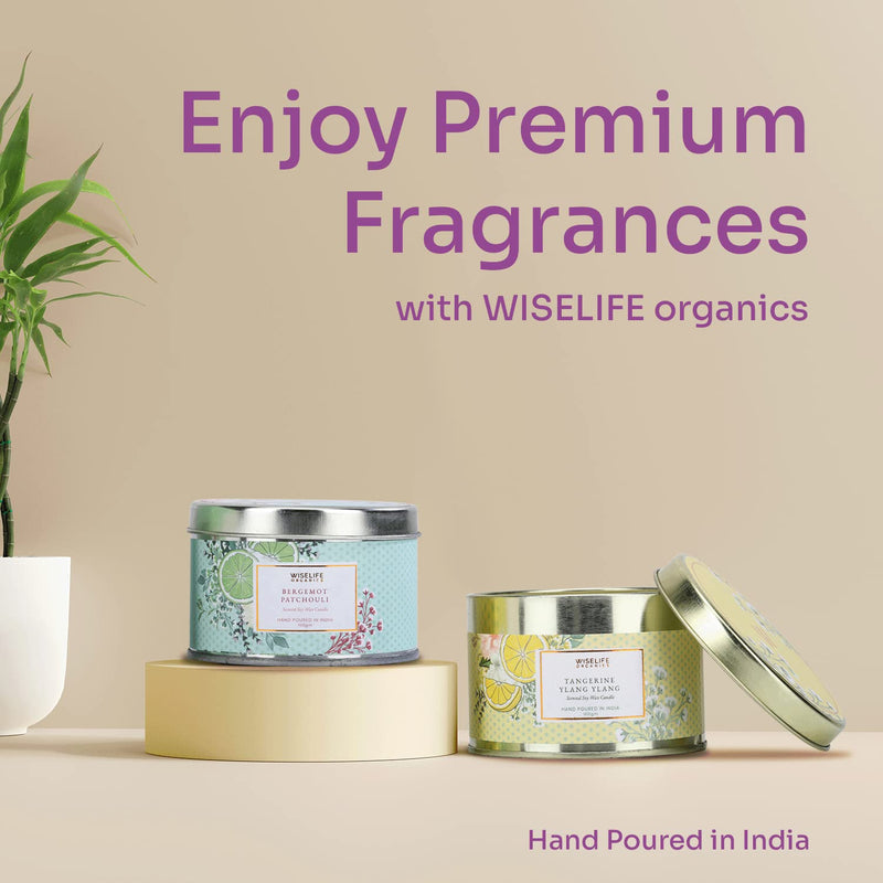 WiseLife Organics Scented Candle | Smokeless Premium Wax, Cotton Wick and Premium Glass Jar | Aromatherapy, Home Decor, Luxury Gift (Bergamot Patchouli & Tangerine Ylang Ylang)