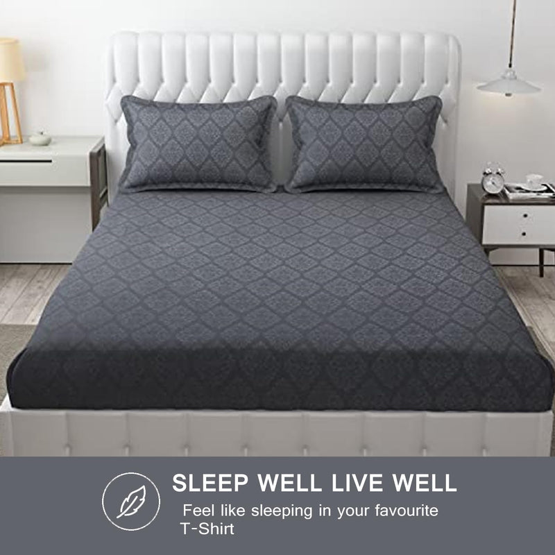 Fresh From Loom Microfiber King Size Bedsheet - Hypoallergenic, Wrinkle Free, Bed Sheets with 2 Pillow Covers (90 x 95 Inches | Grey, Damas Design)