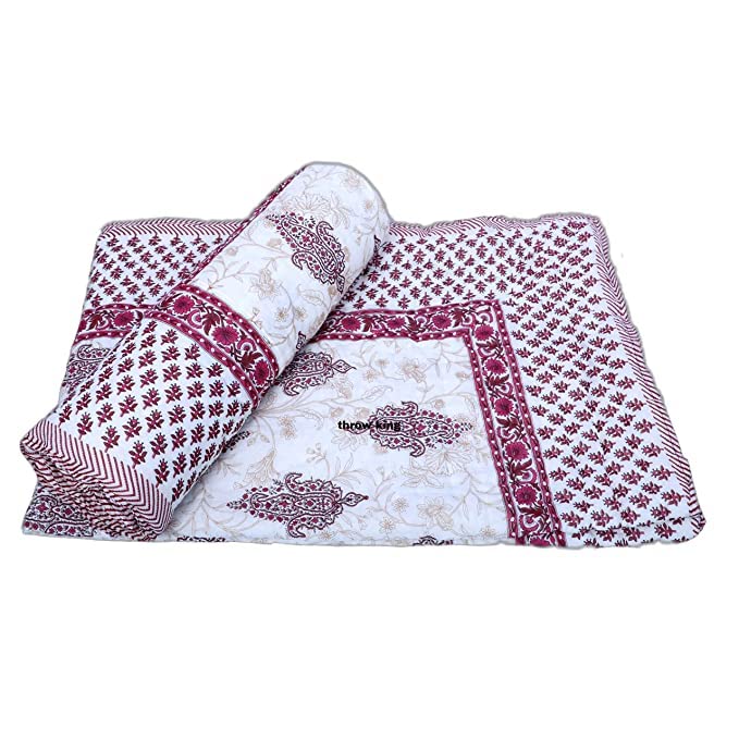 THROW KING Rajasthani Hand Made Pure Cotton Skin Friendly & Breathable Soft Single Bed Jaipuri Razai,Rajai,Quilt,Blanket,Dohar (Size-90X60) (Pack of 2)