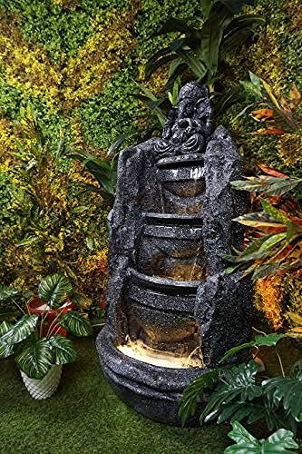 Shawshank Three Step Ganesh Water Fountain Resin Fiberglass Water Fountain for Home Office Living Room Décor with LED Lights and Water Pump