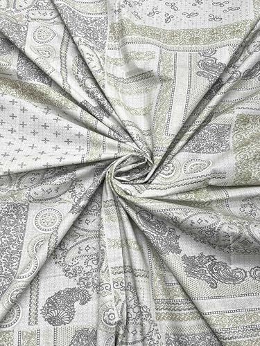 Pure Decor 100% Pure Cotton Velar Collection Super King Size Twill Fabric Bedsheet for Double Bed (108"X120") with 2 Pillow Covers PD 4397 - Ethnic, Green