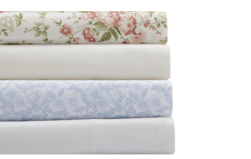 Laura Ashley Home | Percale Collection | 6-Piece Percale Weave Sheet Set - 100% Cotton Bedding - Cool, Crisp, and Breathable, Queen, Marissa Coral